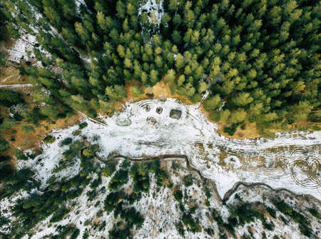 Aerial Photography of a Forest in Winterの写真素材