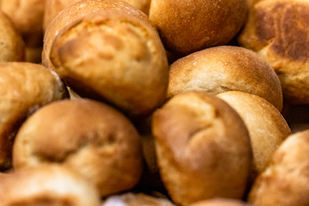 Home Made Bread Buns in Round Shape with Crunchy Brown Crust - Kitchen Set, Background