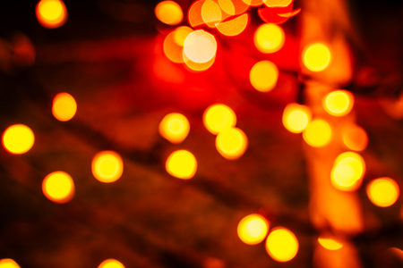 Blurred colorful Christmas Lights and New year Decoration Background - Yellow Colorの写真素材