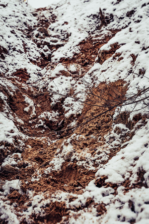 Closeup View of Sands with the Little Winter Frost and Snow on Them, Vintage Film Lookの写真素材