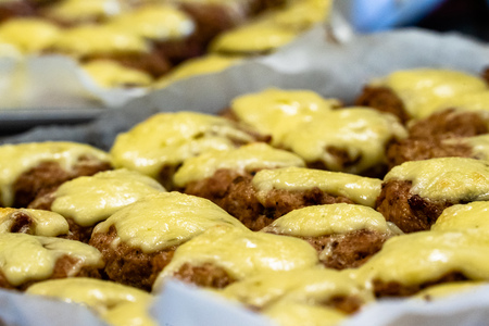 Little Meat Cutlets Covered with Melting Cheese - Kitchen Setの写真素材