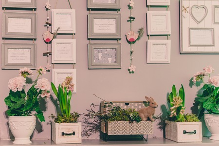 Isolated Handmade Easter Decorations (Bunny with Blossom Flowers) - Concept of the Harmony and Peace...