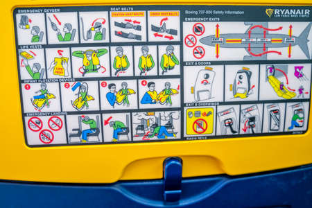 Malaga / Spain - August 15th, 2020 Passengers boarding plane, wearing face masks, ryanair