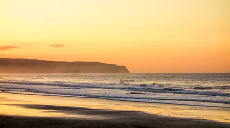 Golden sunset on Whitbyの写真素材