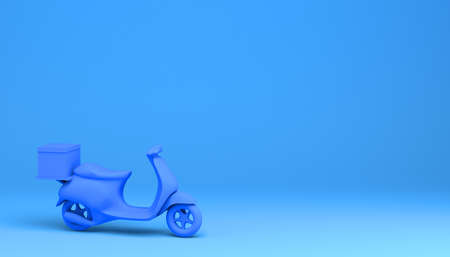 Delivery motorcycle on blue background. 3D illustration.の写真素材