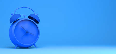 Table alarm clock on blue background. 3D illustration.