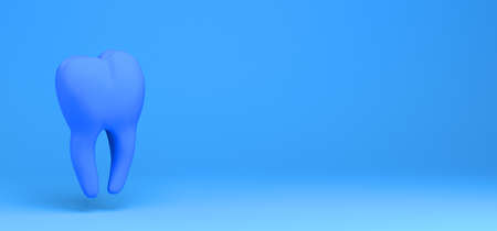 Tooth floating on a blue background. 3D illustration. Banner. Abstract.