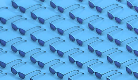 Sunglasses on pastel blue background. Summer concept. Pattern. Isometric. 3D render.の写真素材