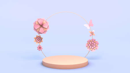 Mockup with geometric shape on abstract background. Empty pedestal for product display. 3D render.の写真素材