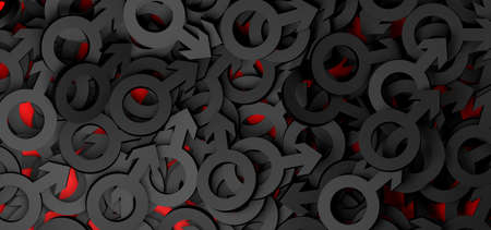 Abstract background with the male symbol in black on a red background. 3D illustration.の写真素材