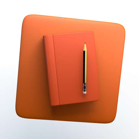 Notes icon with notebook and pencil on isolated white background. 3D illustration. App.の写真素材
