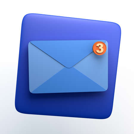 Unread email icon on isolated white background. 3D illustration.