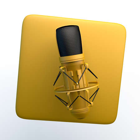 Sound recorder icon with microphone on isolated white background. 3D illustration. App.の写真素材