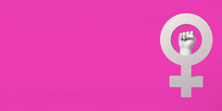 Background with space for text with female symbol and clenched fist. International Day for the Elimination of Violence against Women. Feminism. 3d illustration. International Women's Day, March 8.の写真素材