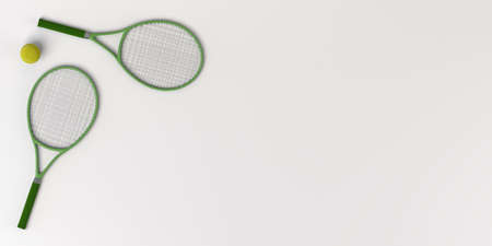 Background with rackets and tennis ball. Sport and fitness after work. Exercise in the gym. Workout. 3d illustration.の写真素材