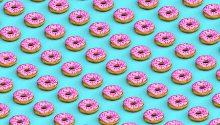 Donuts background. Junk food. 3D illustration. Sweet.