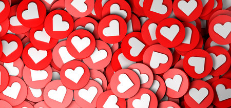 Abstract background of likes on social networks with heart. 3D illustration.