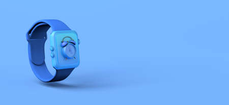Smart watch with alarm clock. Concept of getting up early. Banner. 3D illustration.の写真素材