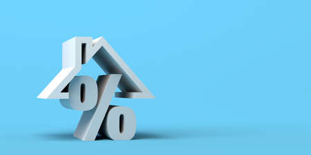 Percentage symbol with house roof. Real estate. Banner. Background. 3d illustration.