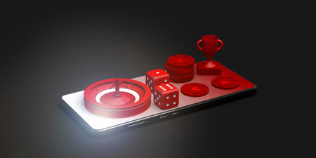 Online gambling banner on smartphone. 3d illustration. Casino concept.の写真素材
