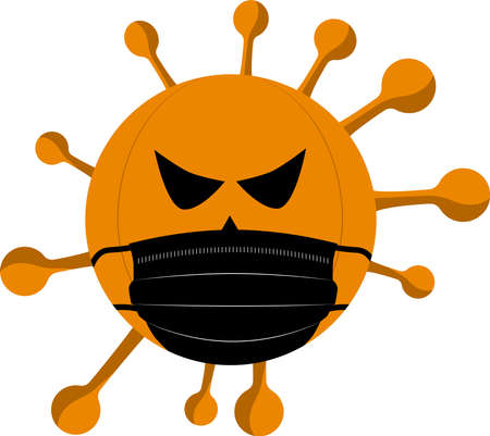 Halloween pumpkin shaped virus with surgical mask.のイラスト素材