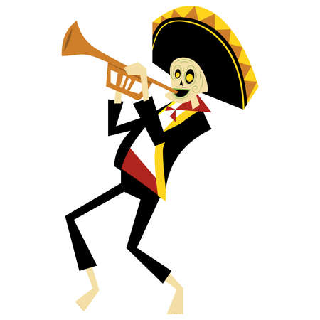 Mexican Day of the Dead skeleton playing trumpets.のイラスト素材