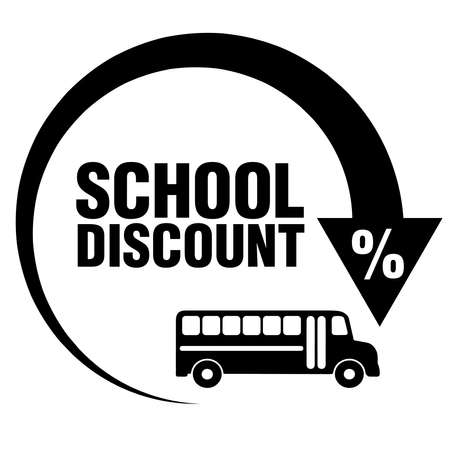School discount icon with circular arrow and school bus.の写真素材