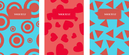 Set of abstract modern cover design with circles, hearts and triangles. Design for book, flyer, banner, brochure, background and notebook.のイラスト素材