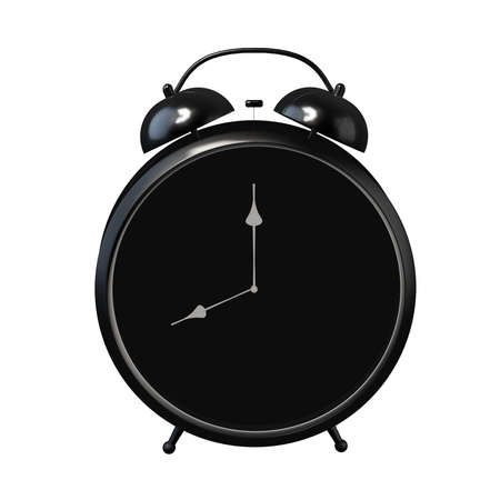 Black alarm clock isolated on white background. 3D illustration.の写真素材