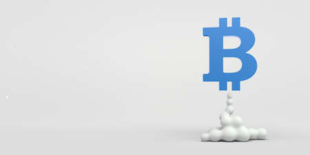 Bitcoin launch. Symbol. Take off. Banner. Virtual currency. 3d illustration.の写真素材