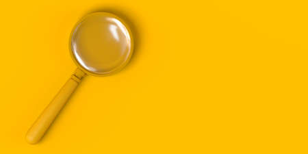 Magnifying glass on yellow background. 3d illustration. Banner.の写真素材