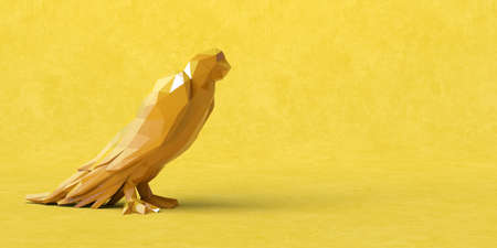Low poly parrot banner on yellow paper background.の写真素材