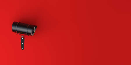 Video surveillance camera background on red background. Banner. 3d illustration.の写真素材