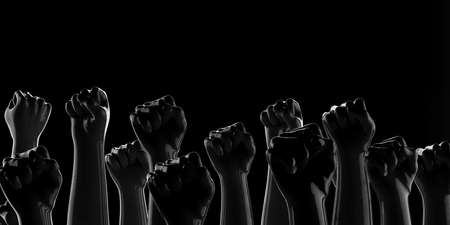 Black fists on black background with rim. Black Lives Matter. Blackout. Social justice concept. Banner. 3D render.の写真素材