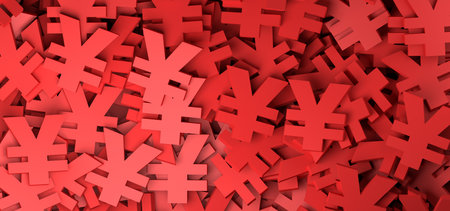 Abstract background with red yen currency symbol.3D illustration.の写真素材