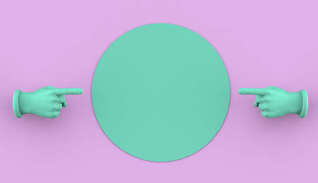 Hands pointing a circle frame with the index finger to announce or promote something. 3D illustration. Copy space.の写真素材
