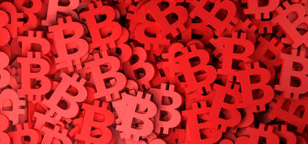 Abstract background with red bitcoin money symbol.3D illustration.の写真素材