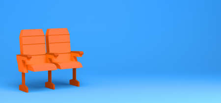Orange cinema seats on blue background. 3D illustration.