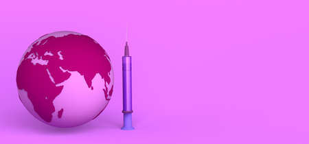 Planet earth with virus vaccine syringe. Banner. Background. 3D illustration.