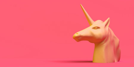 Banner with unicorn head. Abstract. 3d illustration.の写真素材