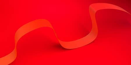 Abstract background. Red composition with folded ribbon. 3d illustration. Banner.の写真素材