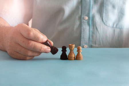 Balance concept with chess pieces. Selective focus. Copy space.の写真素材