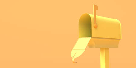 Open mailbox for letters on yellow background. 3D illustration. Copy space.の写真素材