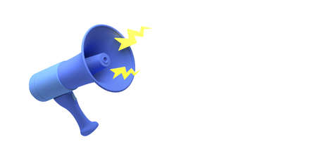Blue megaphone on white background. Copy space. 3D illustration.の写真素材