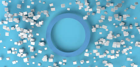 Sugar cubes and blue circle. World Diabetes Day. Copy space. 3D render.の写真素材