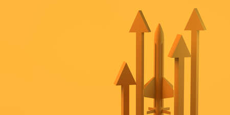 Launch of new product or service with arrows. Copy space. 3D illustration.の写真素材