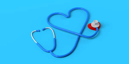 Heart-shaped stethoscope. Copy space. 3D illustration.の写真素材