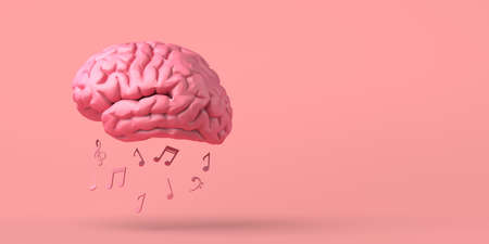 Brain with musical notes. Creativity. Copy space. 3D illustration.の写真素材