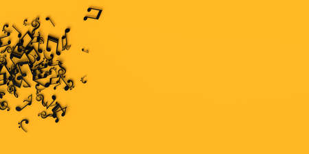 Musical notes on yellow background. Copy space. 3D illustration.の写真素材