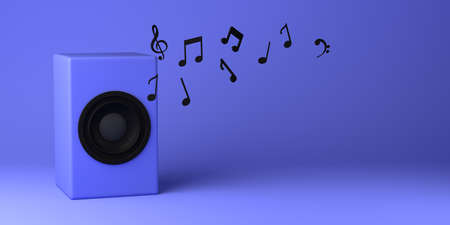 Loudspeaker emitting musical notes. Copy space. 3D Illustration.の写真素材
